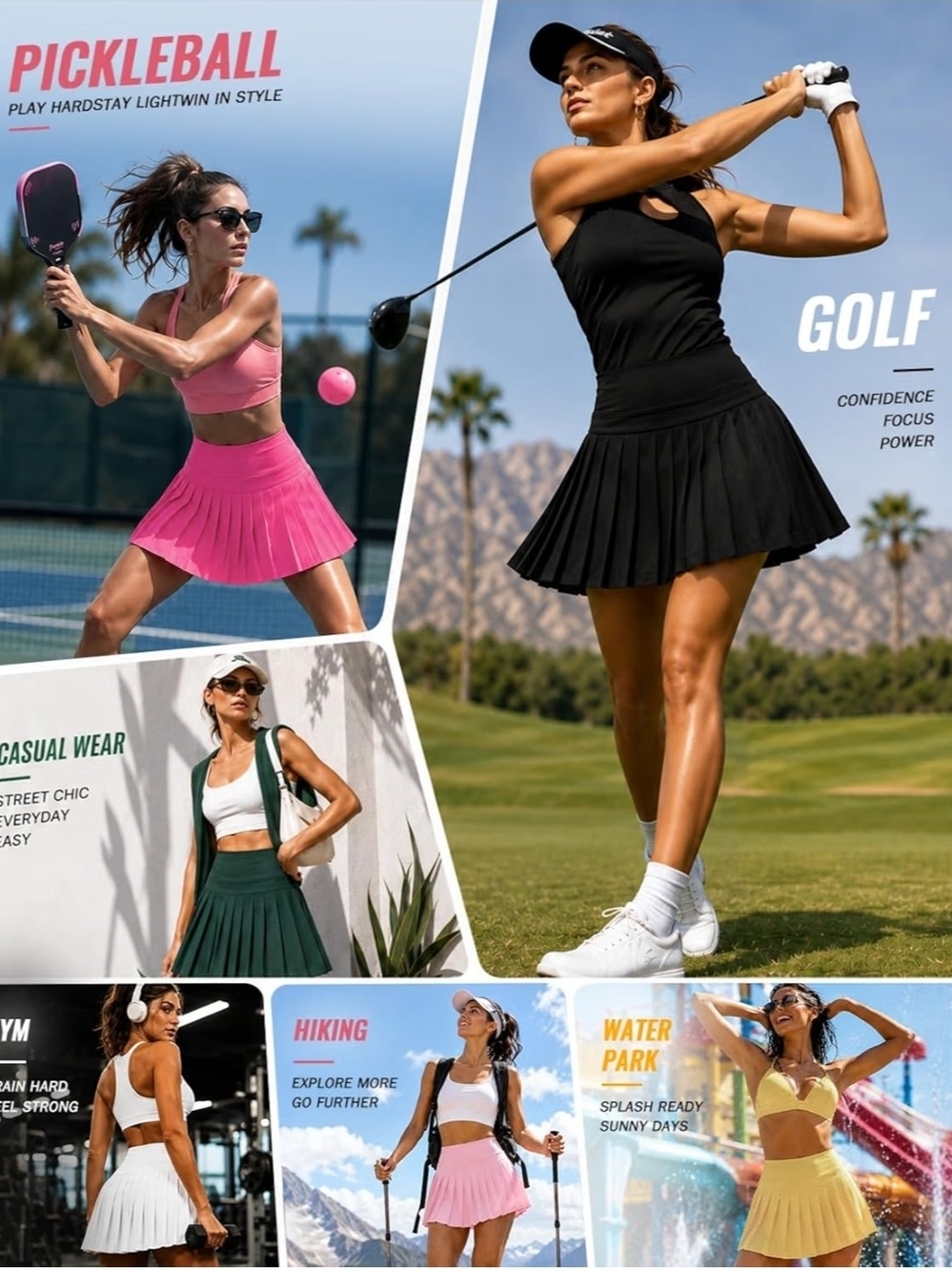 Set Of 2 Pleated Performance Tennis & Golf Skirt - Black And White Size M